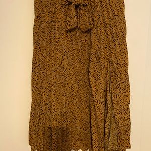 Camel leopard midi skirt with tie